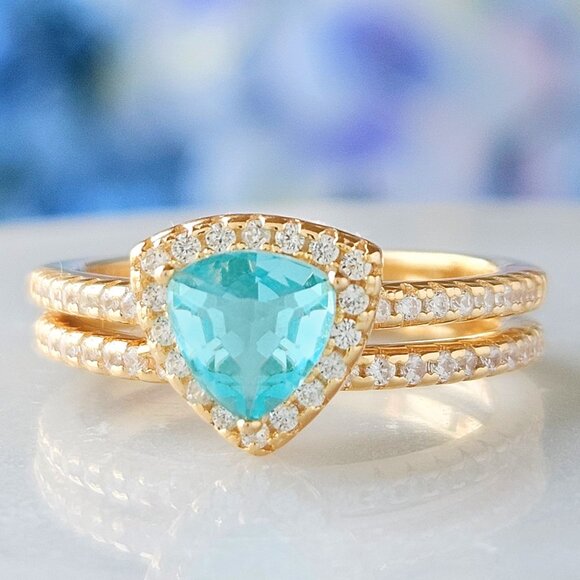 Gold and Aquamarine gem ring, 925 Sterling Silver, 10k gold Charmed Aroma - Picture 1 of 4